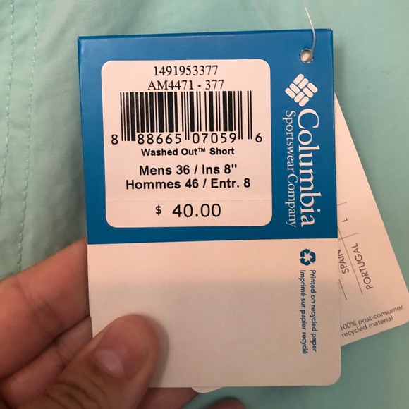 Men’s mint green/blue Columbia shorts - Picture 3 of 3